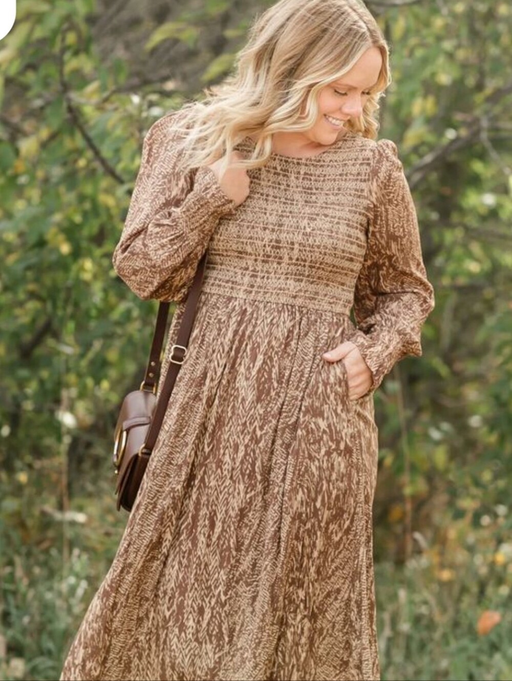 Bohme Smocked Waist Ruffle Sleeve Midi Dress Sz S Boho Prairie Fall Cottage Core